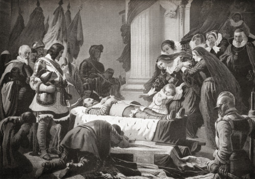 The grief Maria Eleonora Brandenburg lying- in-state her deceased husband Gustav II Adolf 1632 Gustav II Adolf 1594 1632 aka Gustavus Adolphus Gustav II Adolph King Sweden Maria Eleonora Brandenburg 1599 1655 German princess queen consort Sweden Hutc