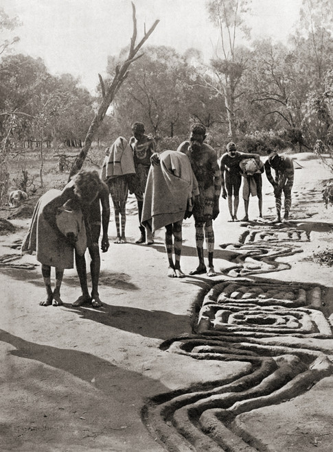 The Bora Ceremony Eastern Australia Boys Were Initiated Into Sacred Mysteries Tribe Seen Here Being Led Blindfolded Along Path One Part Bora Ground Another Each Side Path Are Sacred Drawings Which They May Not See Till A Later Stage Ceremony After A