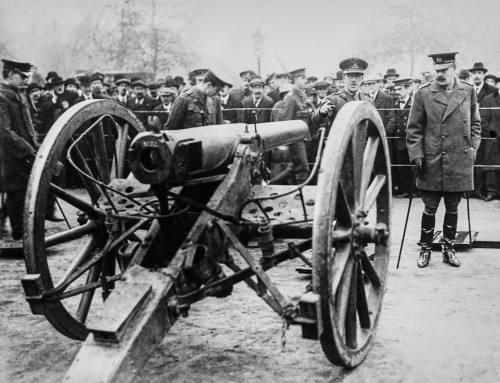 Magic lantern slide WW1 1914-1918 World war one images German field guns captured Battle Loos are displayed London Referred time "The Big Push" Battle Loos marked first major example trench warfare It was also first time British used poison gas Displ