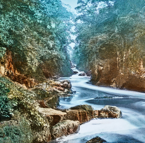 Magic Lantern slide circa 1900 hand coloured created 1887 A tour North Wales 9The Fairy Glen Bettws-y-CoedThis is truly enchanting spot tourist should spend a good quarter-of-an-hour feasting his eyes beauty scene It is justly named Fairy Glen one m