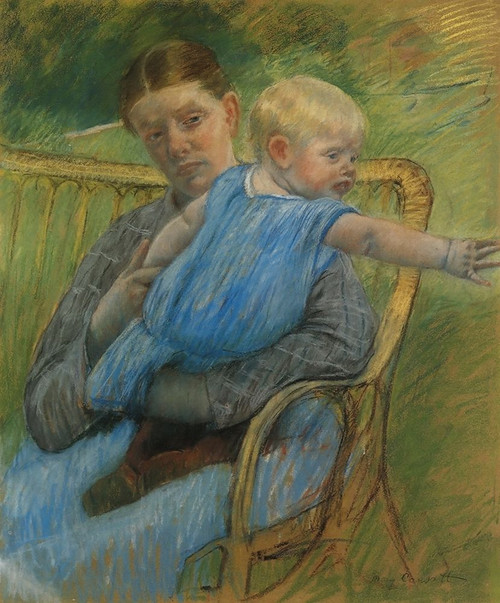 Mathilde Holding A Baby Who Reaches Out To The Right 1889 Poster Print by Mary Cassatt - Item # VARPDX372673
