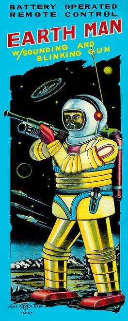 Battery Operated Remote Control Earthman Poster Print by Retrobot Retrobot