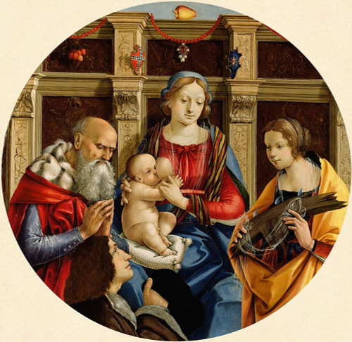 Madonna and Child with a Male Saint, Catherine of Alexandria and a Donor Poster Print by Michelangelo di Pietro Membrini - Item # VARPDX456780