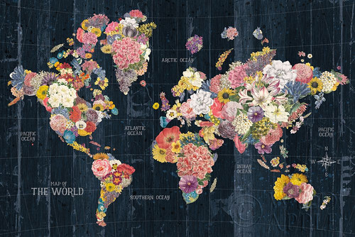Botanical Floral Map Words Poster Print by Wild Apple Portfolio Wild Apple Portfolio - Item # VARPDX54699