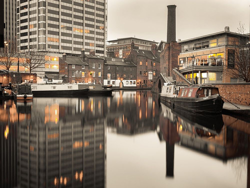 Narrow canal with small boats in Birmingham, UK Poster Print by Assaf Frank - Item # VARPDXAF20150214356C02