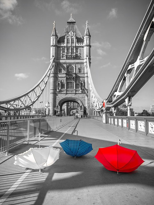 Colorful umbrellas on Tower bridge, London, UK Poster Print by Assaf Frank