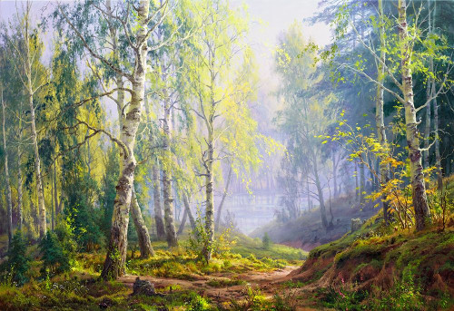 Morning at the birch forest Poster Print by Sergej Basov - Item # VARPDXBC21 Morning at the birch forest Poster Print by Sergej Basov - Item # VARPDXBC21