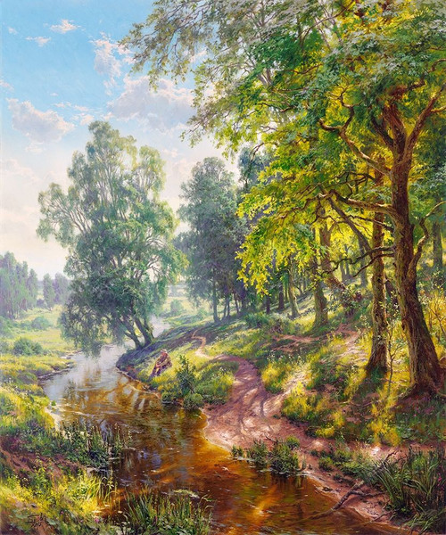 Landscape with a stream Poster Print by Sergej Basov