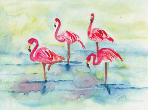 Sunset Flamingoes II Poster Print by Beverly Dyer