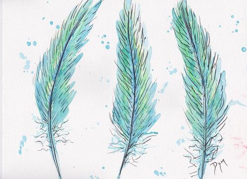 Aqua Feathers Poster Print by Beverly Dyer