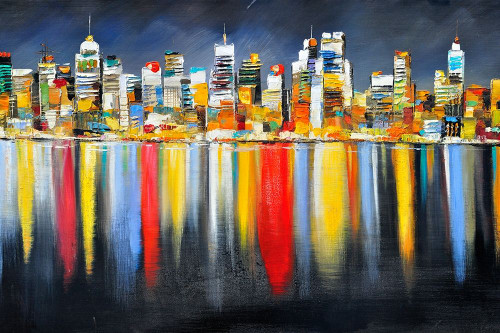 COLORFUL REFLECTION OF A CITYSCAPE BY NIGHT Poster Print by Atelier B Art Studio Atelier B Art Studio - Item # VARPDXBEGCIT56