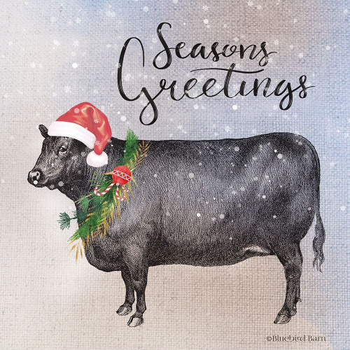 Vintage Christmas Be Merry Cow Poster Print by Bluebird Barn Bluebird Barn