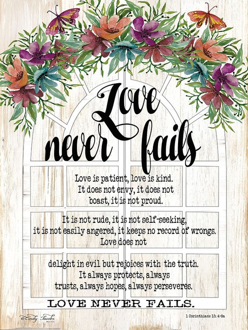 Floral Love Never Fails Poster Print by Cindy Jacobs