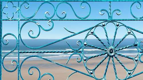 Ocean Through Wrought Iron Window Poster Print by Anonymous Anonymous