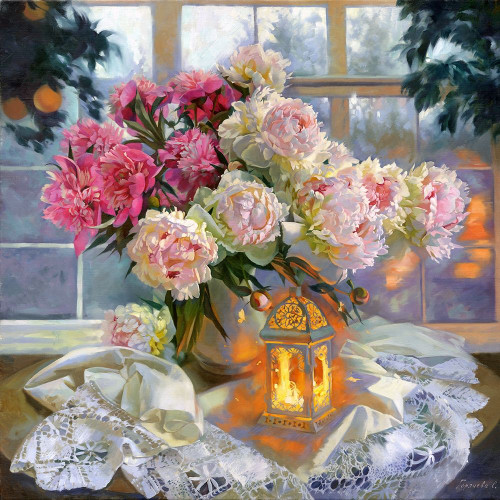 Peonies and lantern Poster Print by Svetlana Goryacheva - Item # VARPDXGS9