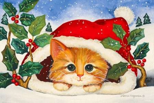 Christmas Kitten Poster Print by Laurie Korsgaden - Item