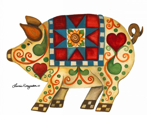 Festive Pig Poster Print by Laurie Korsgaden - Item # VARPDXLKRC3647