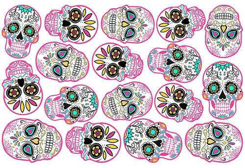 Pink Skulls White Back Poster Print by Mlli Villa