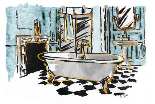 Blue Gold Sketch Bath Poster Print by OnRei OnRei - Item # VARPDXONRC206A