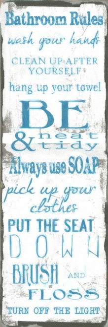 Bathroom Rules White-Blue Poster Print by Taylor Greene - Item # VARPDXTGPL077C
