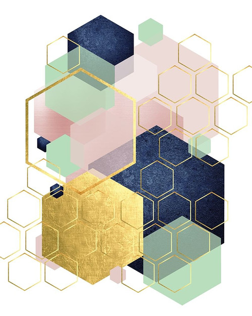 Gold Blush Navy Mint Hexagonal Poster Print by Urban Epiphany Urban Epiphany - Item # VARPDXUERC041A