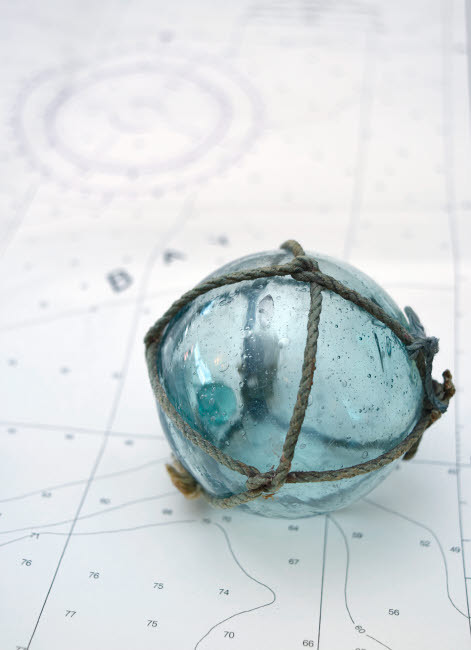 Japanese glass fishing float on nautical chart Poster Print by Savanah Plank (18 x 24) # NA06SPL0054