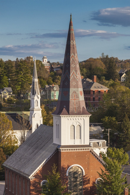 USA, Vermont, Montpelier. Elevated view of church steeples Poster Print by Walter Bibikow - Item # VARPDDUS46WBI0313