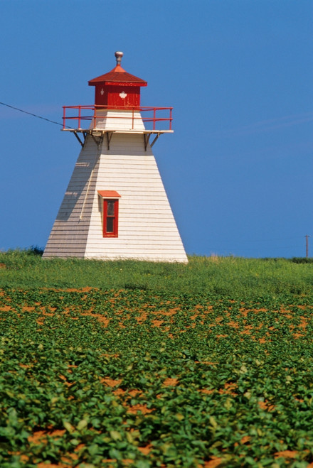 Canada, Prince Edward Island, Darnley. Lighthouse and potato crop. Poster Print by Jaynes Gallery - Item # VARPDDCN09BJY0041
