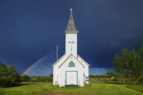 Canada, Saskatchewan, Wroxton. Rainbow and Bethel Lutheran Church. Poster Print by Jaynes Gallery - Item # VARPDDCN11BJY0035