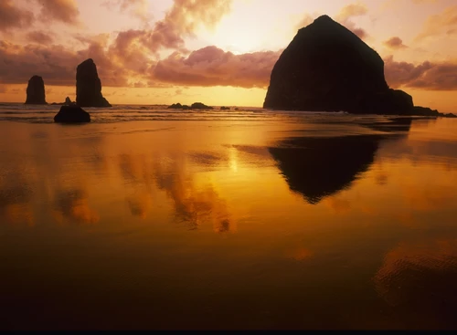 USA, Oregon, Cannon Beach Haystack Rock silhouetted at sunset. Poster Print by Stuart Westmorland - Item # VARPDDUS38SWR0313