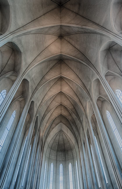 Iceland, Reykjavik, ribbed vaults in the modern Cathedral of Hallgrimskirkja Poster Print by Mark Williford (18 x 24) # EU14MWI0046