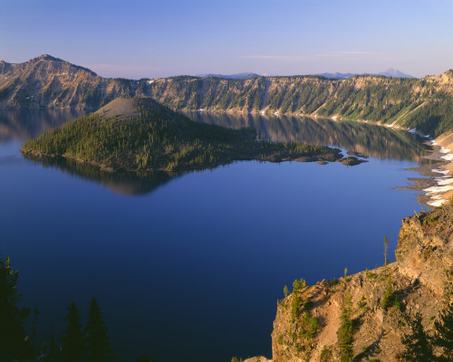 OR, Crater Lake NP. Sunrise light on Wizard Island, view south from Merriam Point Poster Print by John Barger - Item # VARPDDUS38JBA0274