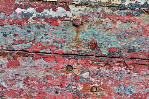 Old wooden fishing boat out of water, detail of paint Crescent City, California Poster Print by Darrell Gulin (24 x 18) # US05DGU0228