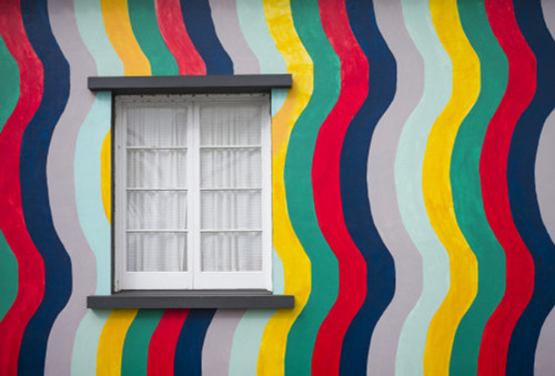 Portugal, Azores, Sao Miguel Island, Ponta Delgada. Colorful harborside building Poster Print by Walter Bibikow - Item # VARPDDEU23WBI1481