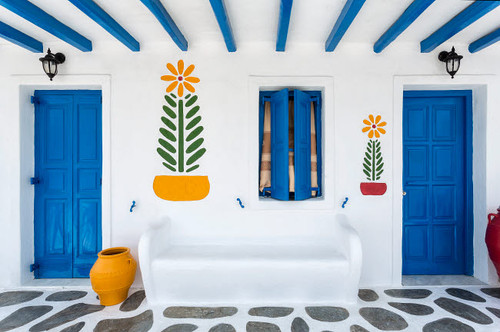 Greece, Mykonos Colorful house exterior Credit as: Jim Nilsen / Jaynes Gallery Poster Print by Jaynes Gallery (24 x 18) # EU12BJY0048