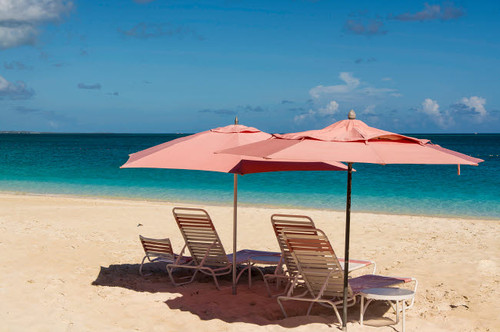Beach umbrellas on Grace Bay Beach, Providenciales, Turks and Caicos Islands, Caribbean Poster Print by Michael DeFreitas (24 x 18) # CA46MDE0004