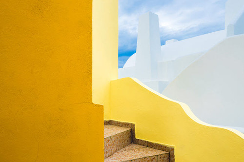 Europe, Greece, Santorini Stairs and building shapes Credit as: Jim Nilsen / Jaynes Gallery Poster Print by Jaynes Gallery (24 x 18) # EU12BJY0062