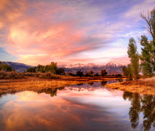USA, California, Bishop Sierra Nevada Range reflects in pond Credit as: Dennis Flaherty / Jaynes Gallery Poster Print by Jaynes Gallery # US05BJY1438
