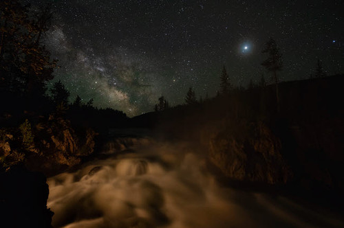USA, Wyoming, Yellowstone National Park Milky Way floats above a waterfall on the Firehole River in Yellowstone National Park Credit as: Don Grall / Jaynes Gallery Poster Print by Jaynes Gallery (24 x 18) # US51BJY0284 USA, Wyoming, Yellowstone National Park Milky Way floats above a waterfall on the Firehole River in Yellowstone National Park Credit as: Don Grall / Jaynes Gallery Poster Print by Jaynes Gallery (24 x 18) # US51BJY0284
