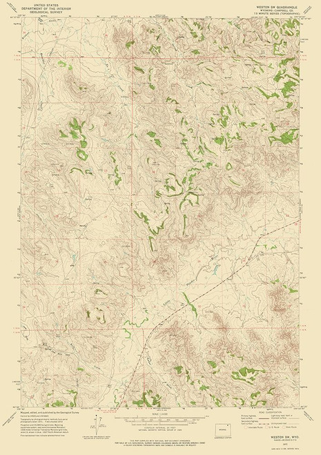 South West Weston Wyoming Quad - USGS 1972 Poster Print by USGS USGS # WYWE0001