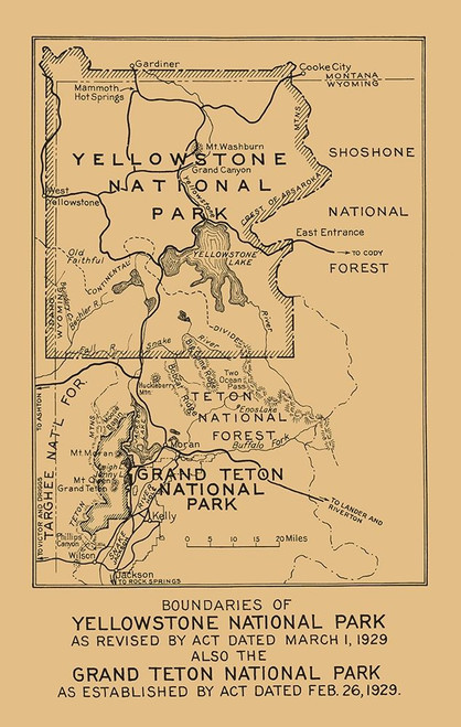 Yellowstone, Grand Teton National Parks Boundary Poster Print by Black Black # WYYE0020