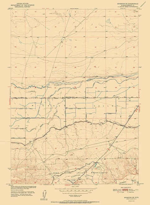 Riverton Wyoming Quad - USGS 1952 Poster Print by USGS USGS # WYRI0001