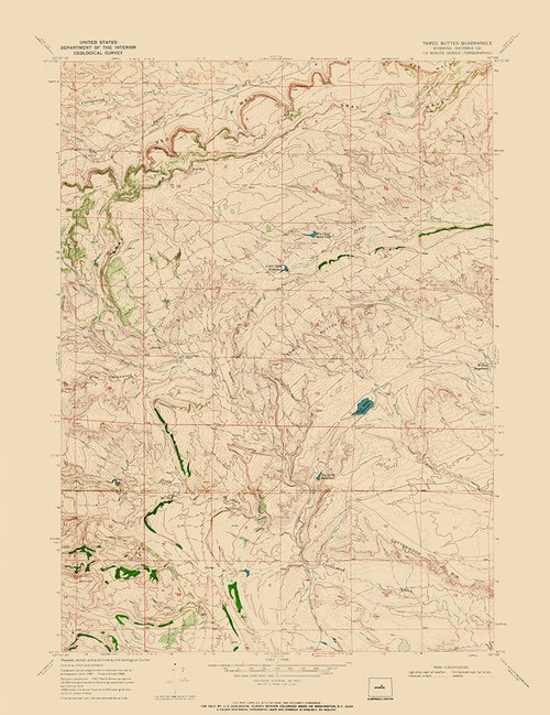 Three Buttes Wyoming Quad - USGS 1968 Poster Print by USGS USGS # WYTB0002