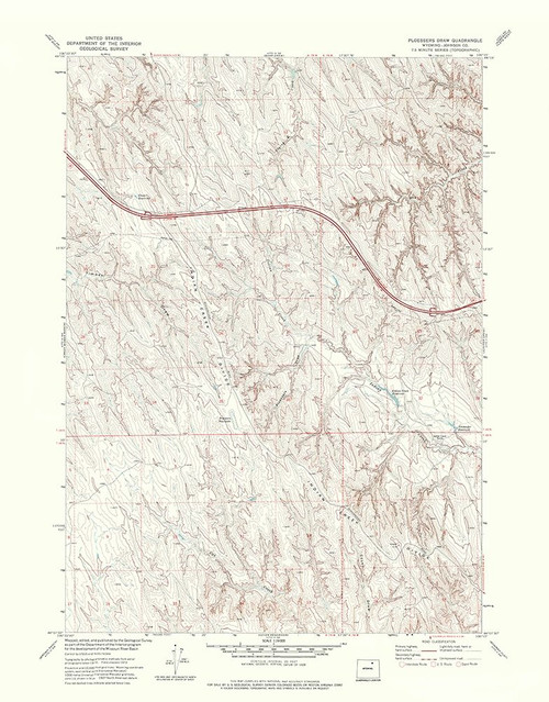 Ploessers Draw Wyoming Quad - USGS 1972 Poster Print by USGS USGS # WYPD0004