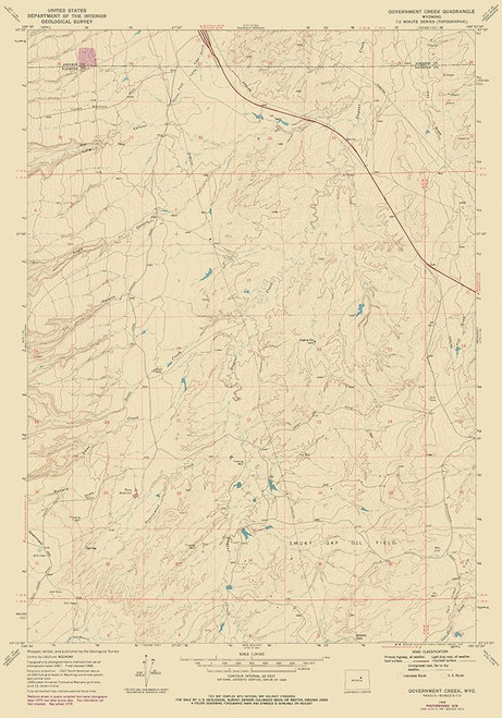 Government Creek Wyoming Quad - USGS 1968 Poster Print by USGS USGS # WYGC0002