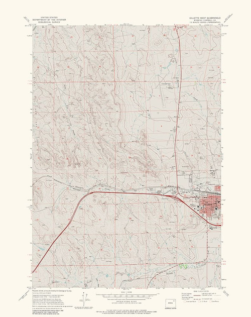West Gillette Wyoming Quad - USGS 1971 Poster Print by USGS USGS # WYGI0002