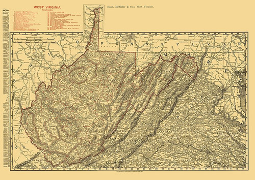West Virginia Railroads - Rand McNally 1898 Poster Print by Rand McNally Rand McNally # WVZZ0002