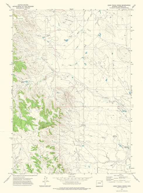 Coon Track Creek Wyoming Quad - USGS 1971 Poster Print by USGS USGS # WYCT0001