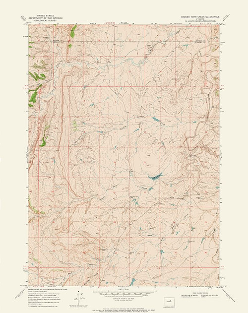 Broken Horn Creek Wyoming Quad - USGS 1968 Poster Print by USGS USGS # WYBH0001