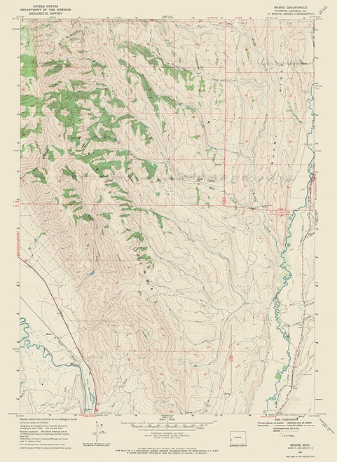Marse Wyoming Quad - USGS 1967 Poster Print by USGS USGS # WYMA0001